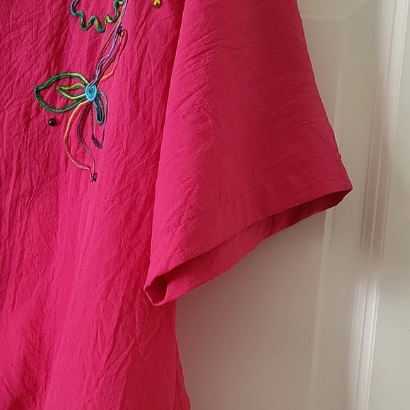 Orare Vintage Hot Pink V-Neck Top Embroidered Women Size M - Picture 6 of 8